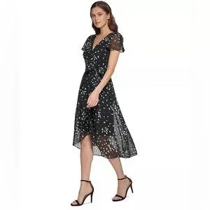 新作セール DKNY ワンピース Tie Waist Midi Dress DKNY by Donna Karan Floral Printed Round Neckline Short